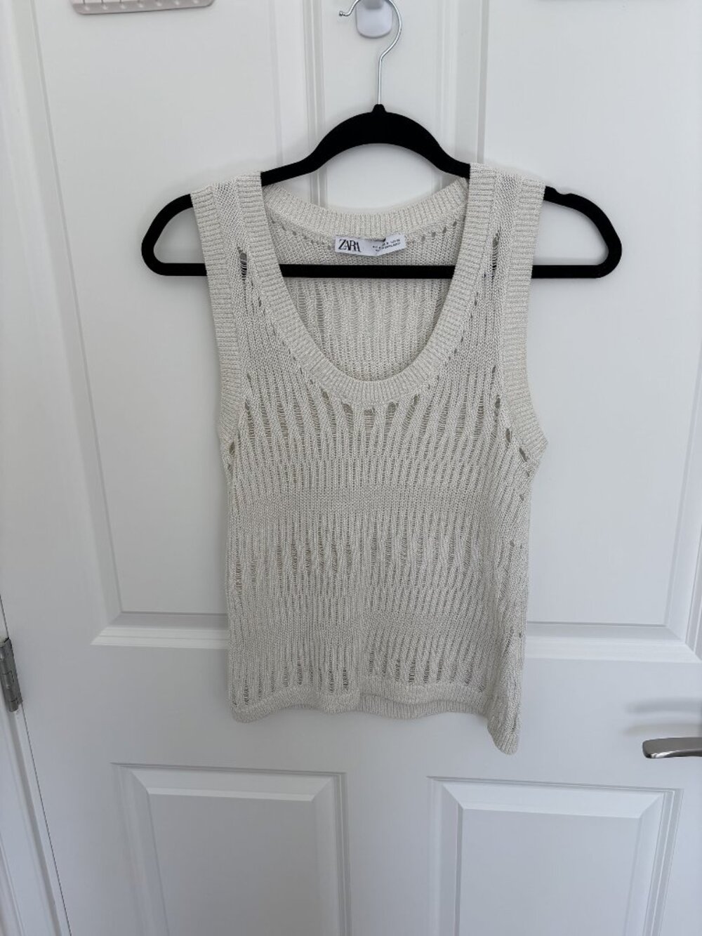 Zara Cream Open-Knit Sweater Tank Top, Size S